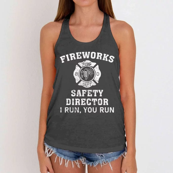 Fireworks Safety Director I Run You Run Bang Women's Knotted Racerback Tank