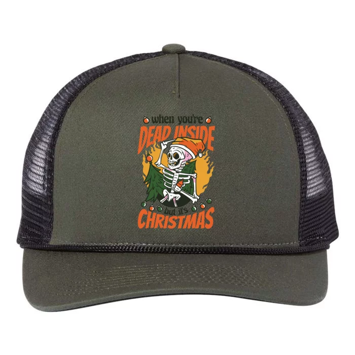 Funny Skeleton Dead Inside But Its Christmas Retro Rope Trucker Hat Cap