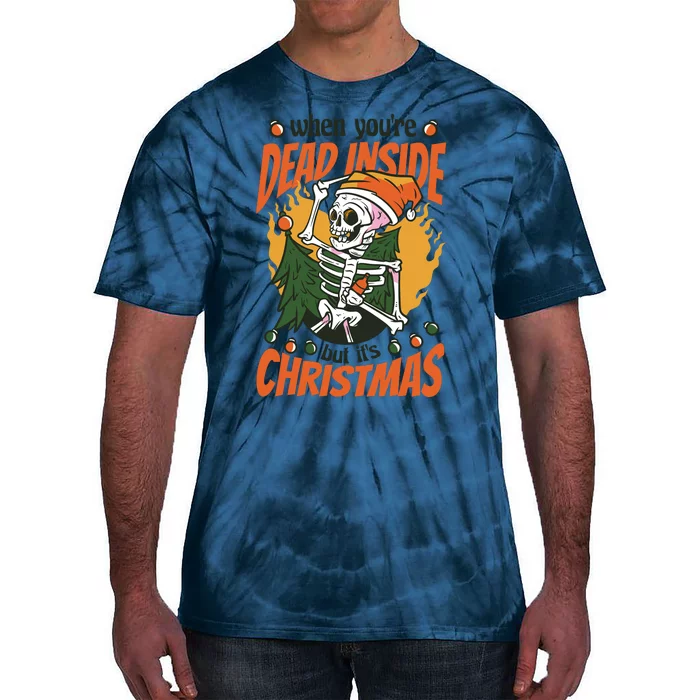 Funny Skeleton Dead Inside But Its Christmas Tie-Dye T-Shirt