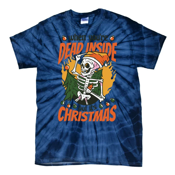 Funny Skeleton Dead Inside But Its Christmas Tie-Dye T-Shirt