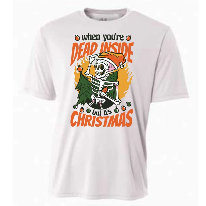 Funny Skeleton Dead Inside But Its Christmas Cooling Performance Crew T-Shirt