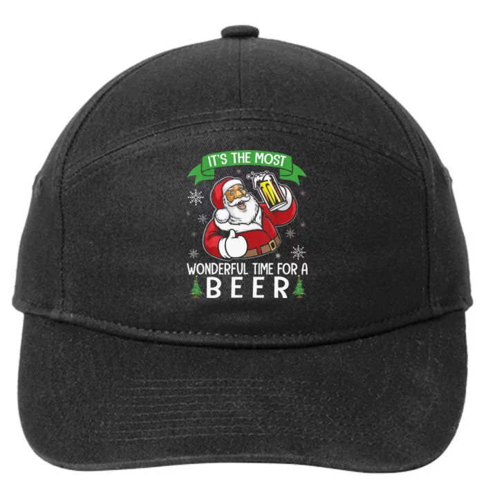 Funny Santa Drinking Beer ItS The Most Wonderful Time For A Beer 7-Panel Snapback Hat