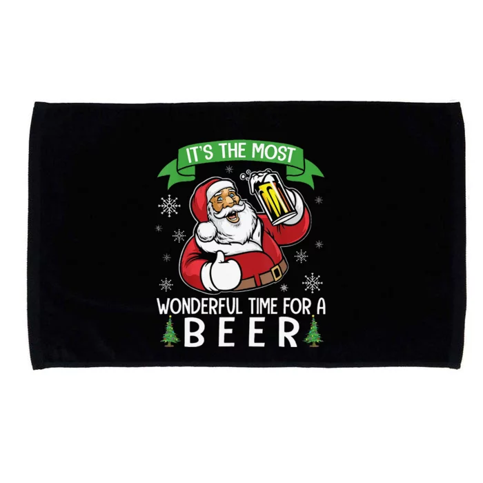 Funny Santa Drinking Beer ItS The Most Wonderful Time For A Beer Microfiber Hand Towel