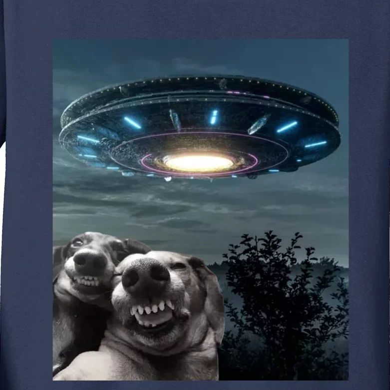 Funny Selfie Dog With Alien UFO Funny Dogs Lover Kids Long Sleeve Shirt