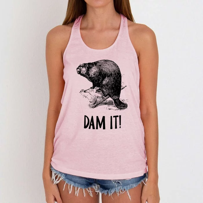 Funny Saying Dam It Beaver Funny Beaver Saying Women's Knotted Racerback Tank