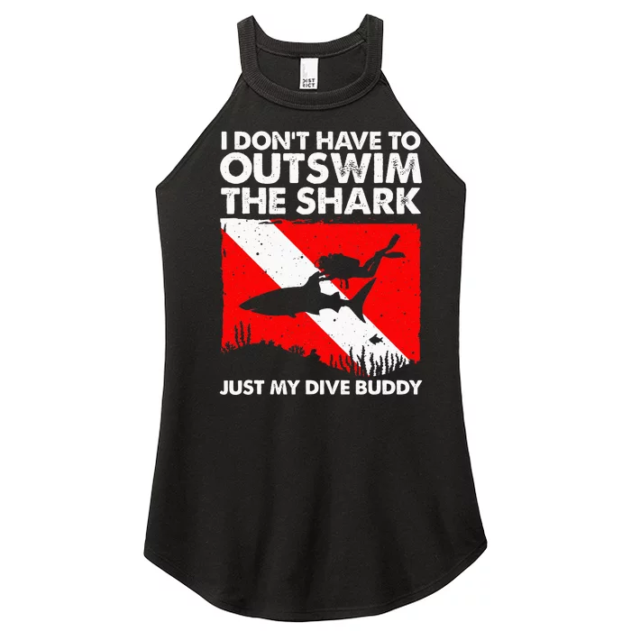 Funny Scuba Diving Design For Men Women Shark Diving Buddy Women’s Perfect Tri Rocker Tank