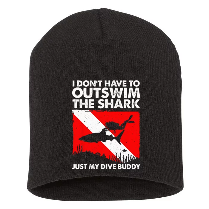 Funny Scuba Diving Design For Wo Shark Diving Buddy Short Acrylic Beanie