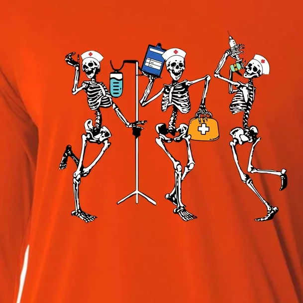 Funny Skeleton Dancing Nurse Halloween Healthcare Crew Gift Cooling Performance Long Sleeve Crew