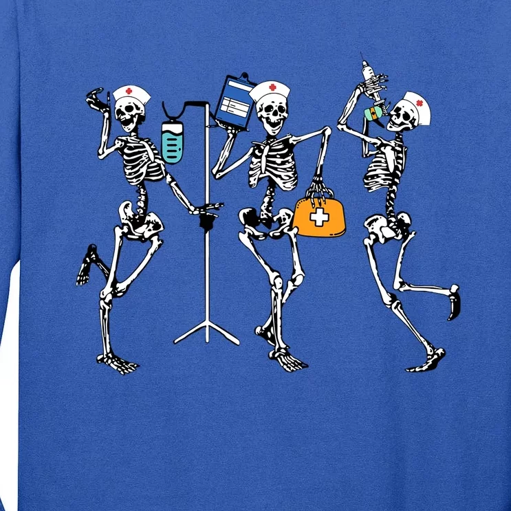 Funny Skeleton Dancing Nurse Halloween Healthcare Crew Gift Tall Long Sleeve T-Shirt