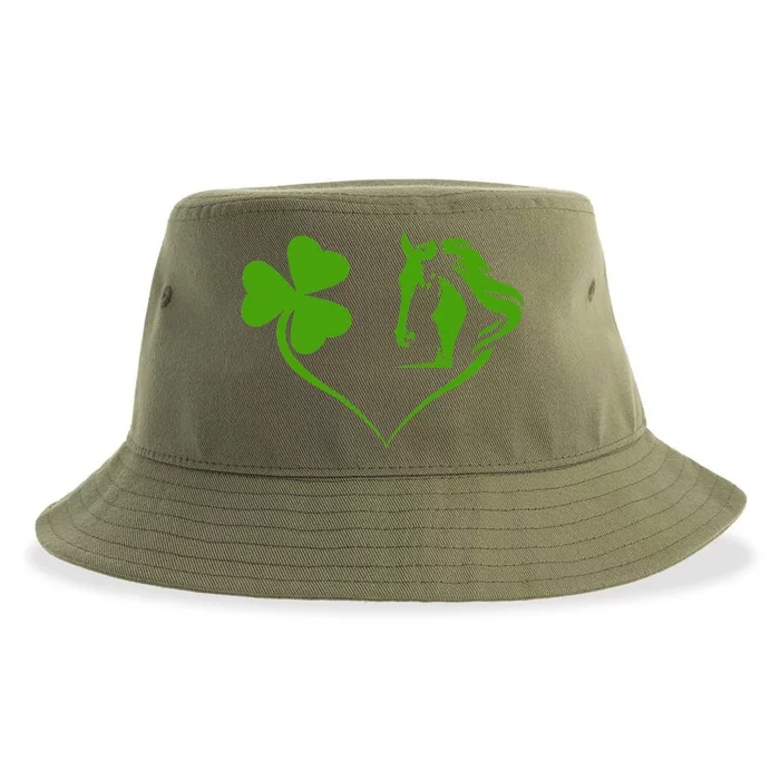 Funny St.Patricks Day design shenanigans shamrock horse Sustainable Bucket Hat