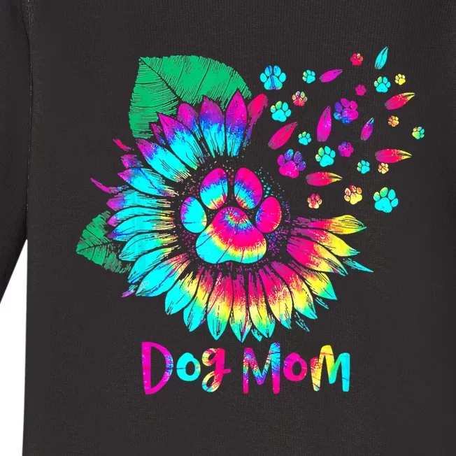 Floral Sunflower Dog Mom Tie Dye Funny Mothers Day Dog Lover Baby Long Sleeve Bodysuit