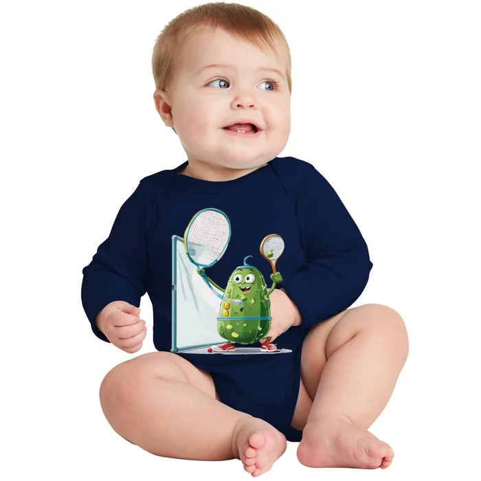 Funny Sports Design Pickleball Cucumber Gift Baby Long Sleeve Bodysuit