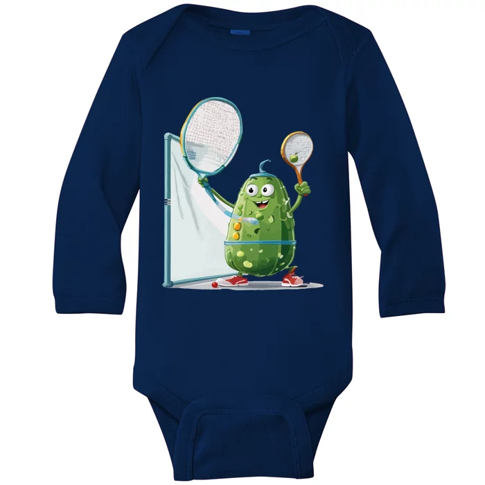 Funny Sports Design Pickleball Cucumber Gift Baby Long Sleeve Bodysuit