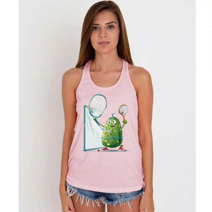 Funny Sports Design Pickleball Cucumber Gift Women's Knotted Racerback Tank