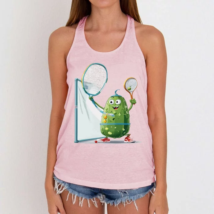 Funny Sports Design Pickleball Cucumber Gift Women's Knotted Racerback Tank