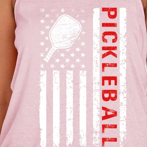 Funny Sports Design Pickleball Us Flag Meaningful Gift Women's Knotted Racerback Tank