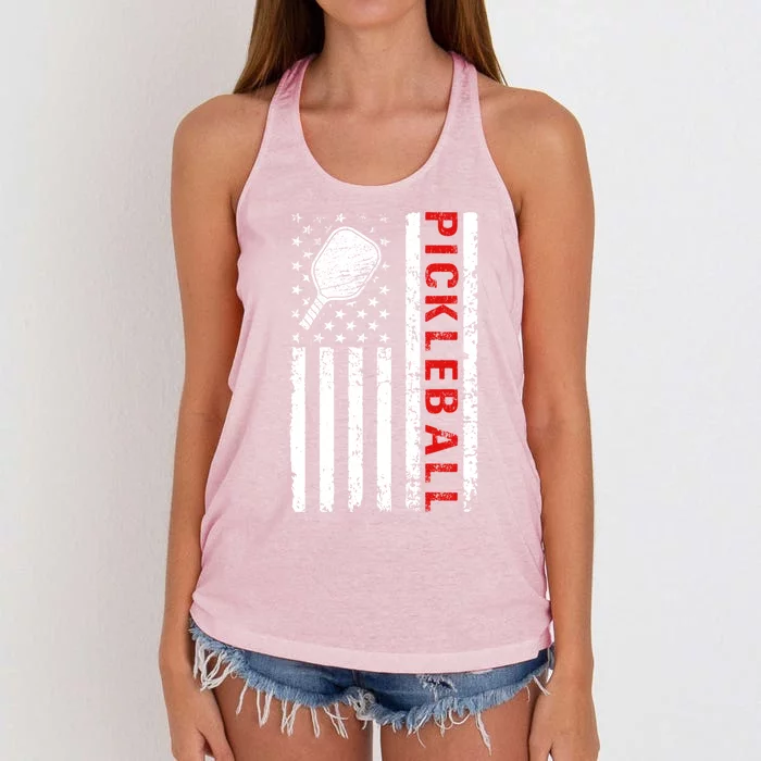 Funny Sports Design Pickleball Us Flag Meaningful Gift Women's Knotted Racerback Tank