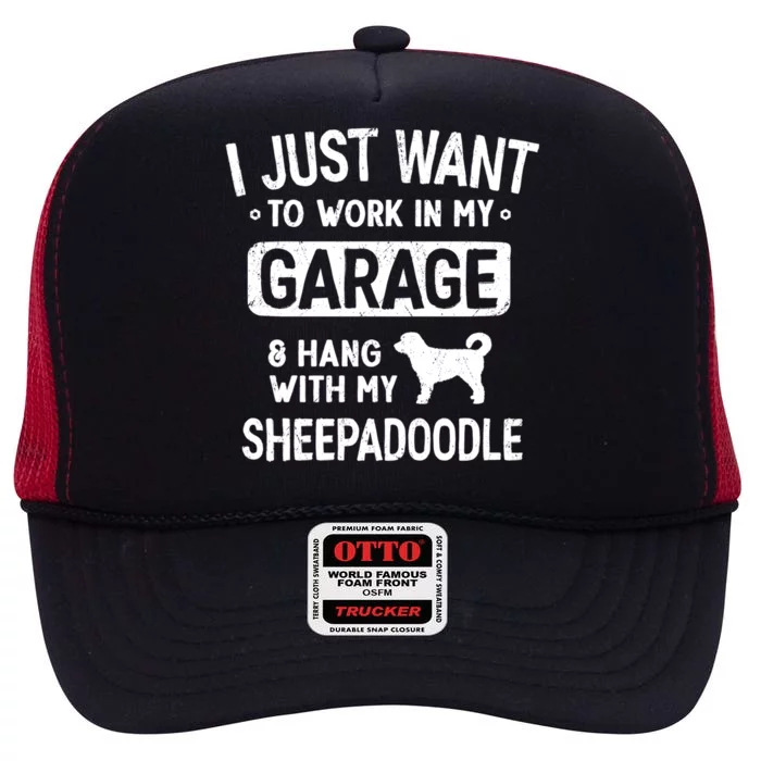 Funny Sheepadoodle Dad Garage Hang With Gift High Crown Mesh Trucker Hat