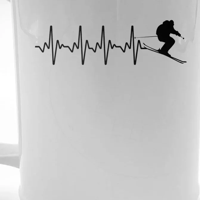 Funny Ski Design For Skier Skiing Heartbeat Gift Front & Back Beer Stein