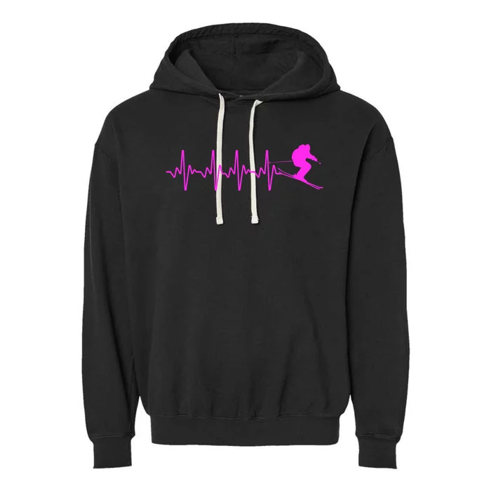 Funny Ski Design For Skier Skiing Heartbeat Great Gift Garment-Dyed Fleece Hoodie