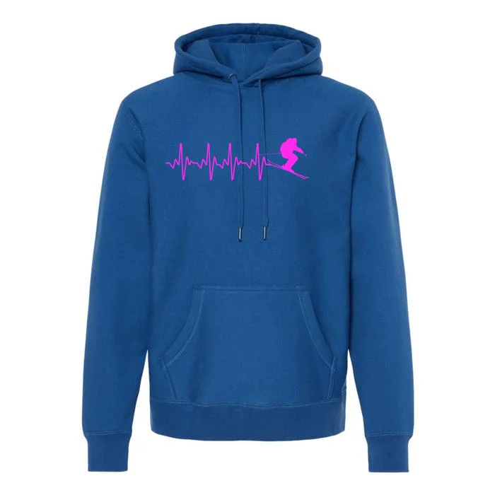 Funny Ski Design For Skier Skiing Heartbeat Great Gift Premium Hoodie