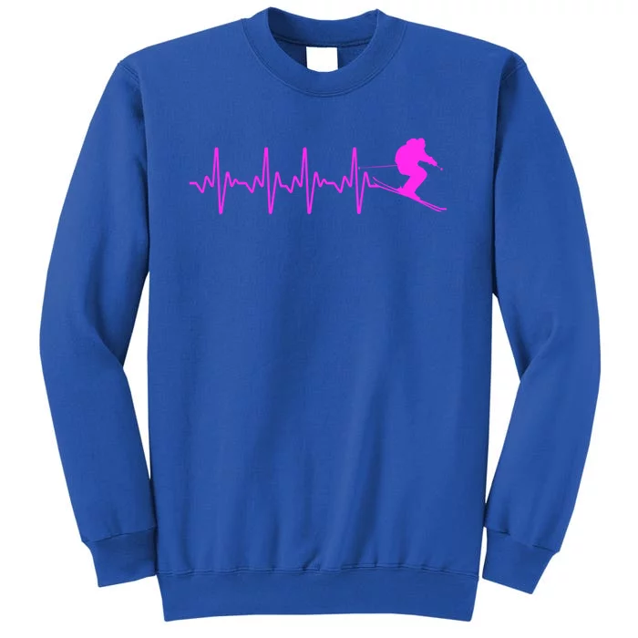 Funny Ski Design For Skier Skiing Heartbeat Great Gift Tall Sweatshirt