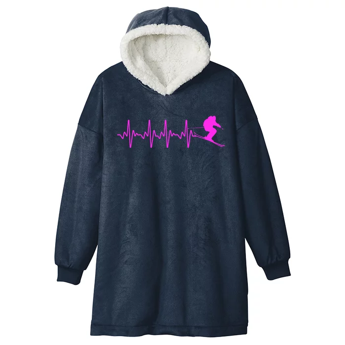 Funny Ski Design For Skier Skiing Heartbeat Great Gift Hooded Wearable Blanket