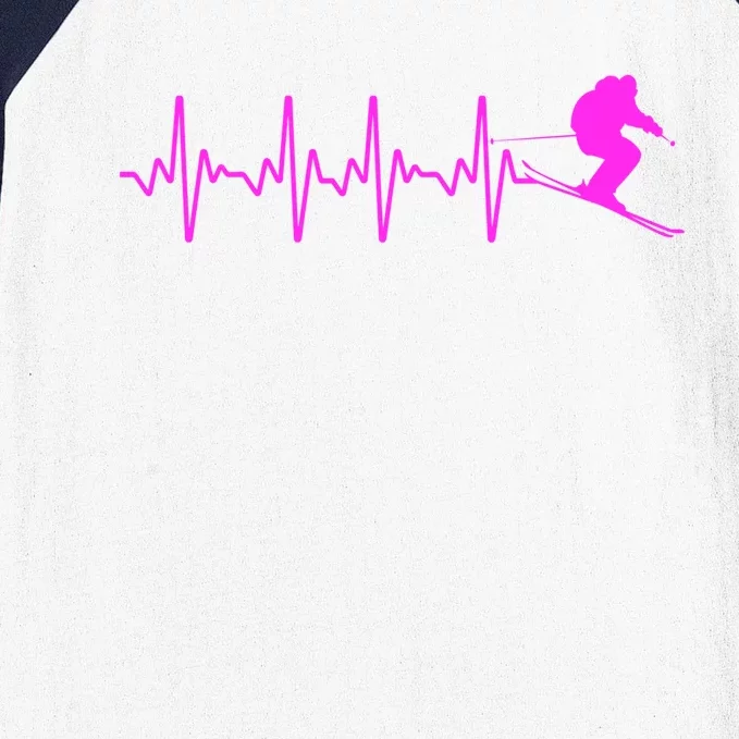 Funny Ski Design For Skier Skiing Heartbeat Great Gift Baseball Sleeve Shirt