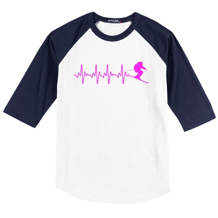 Funny Ski Design For Skier Skiing Heartbeat Great Gift Baseball Sleeve Shirt