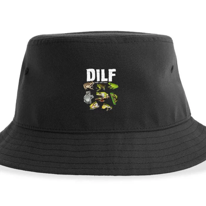 Funny Saying DILF Damn I Love Frogs Animals Sustainable Bucket Hat