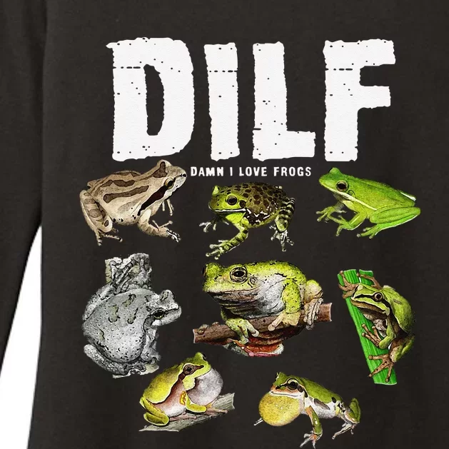 Funny Saying DILF Damn I Love Frogs Animals Womens CVC Long Sleeve Shirt