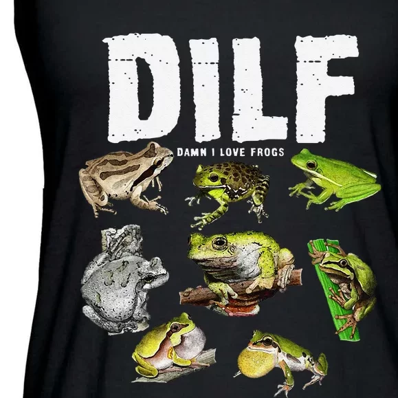 Funny Saying DILF Damn I Love Frogs Animals Ladies Essential Flowy Tank