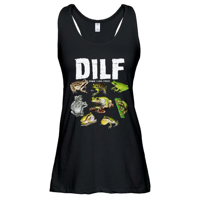 Funny Saying DILF Damn I Love Frogs Animals Ladies Essential Flowy Tank