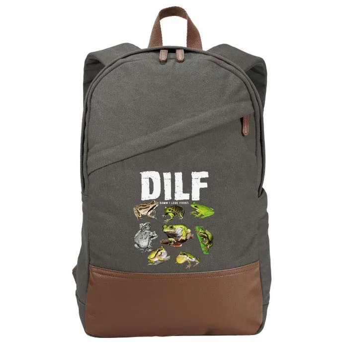 Funny Saying DILF Damn I Love Frogs Animals Cotton Canvas Backpack