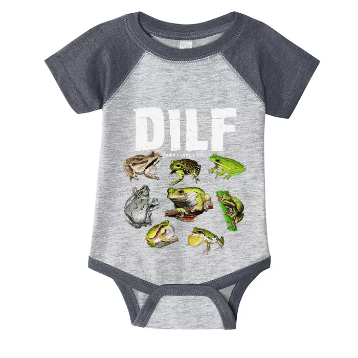 Funny Saying DILF Damn I Love Frogs Animals Infant Baby Jersey Bodysuit