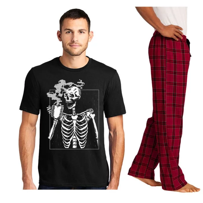 Funny Skeleton Drinking Coffee Caffeine Lover Coffee Brewer Pajama Set