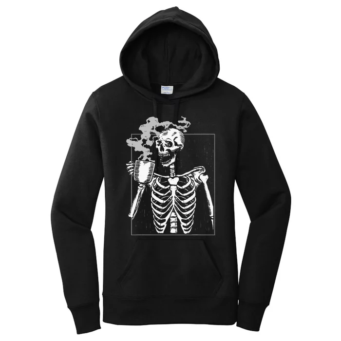 Funny Skeleton Drinking Coffee Caffeine Lover Coffee Brewer Women's Pullover Hoodie