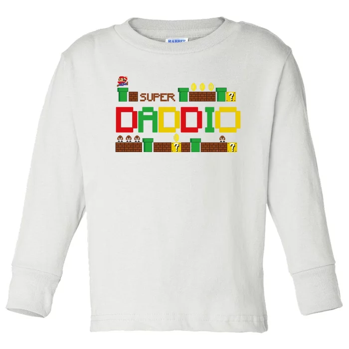 Funny Super Daddio Super Daddy For Gamer Dad Toddler Long Sleeve Shirt