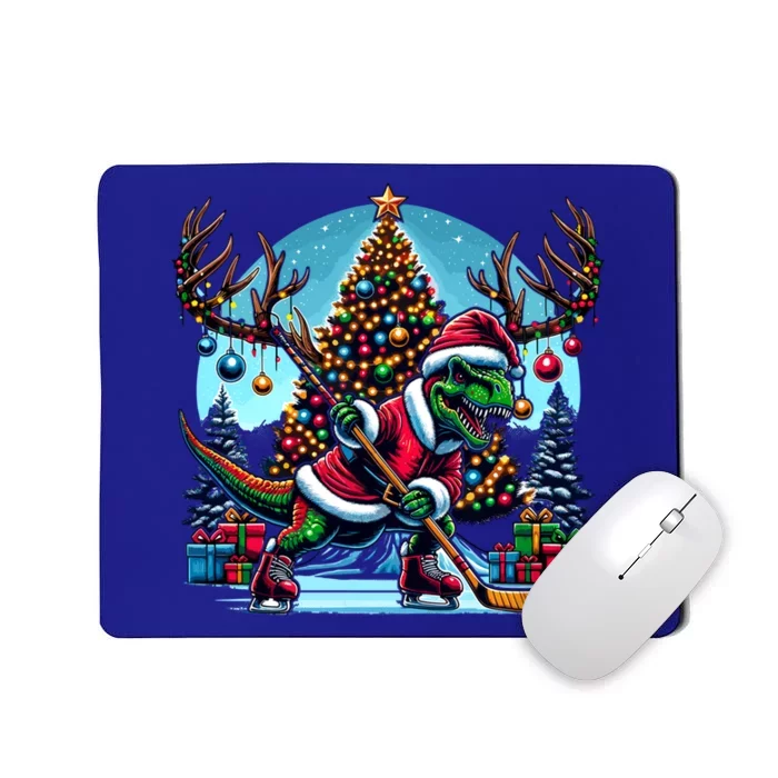 Funny Santa Dinosaur Playing Hockey Gift Mousepad