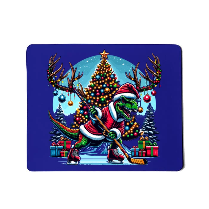 Funny Santa Dinosaur Playing Hockey Gift Mousepad