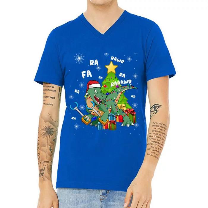 Funny Santa Dinosaur Fa Ra Ra Rawr Rawr Christmas Tgiftrex Xmas Gift V-Neck T-Shirt