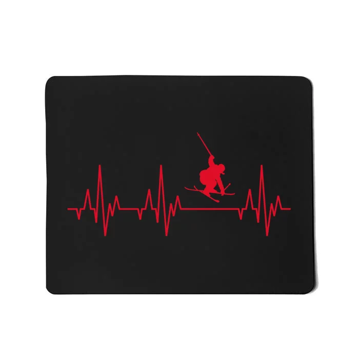 Funny Ski Design For Skier Men Women Kids Skiing Heartbeat Mousepad