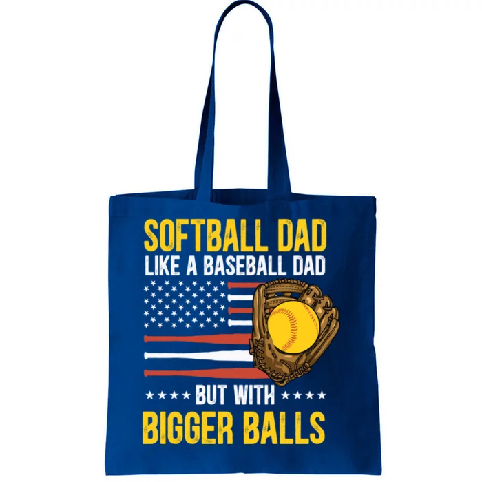 Funny Softball Dad Like A Baseball Dad Us Flag Fathers Day Cute Gift Tote Bag