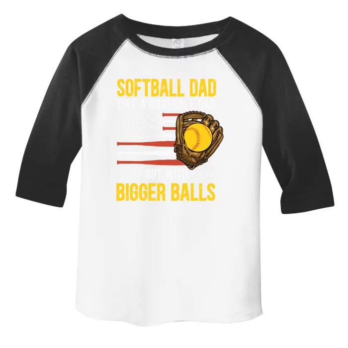 Funny Softball Dad Like A Baseball Dad Us Flag Fathers Day Cute Gift Toddler Fine Jersey T-Shirt