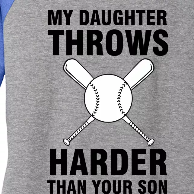 Funny Softball Dad S My Daughter Throws Harder Women's Tri-Blend 3/4-Sleeve Raglan Shirt