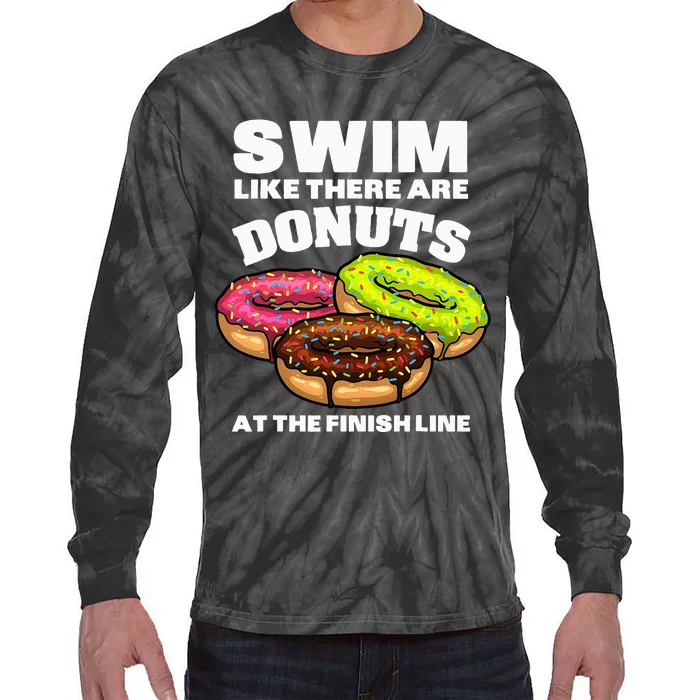 Funny Swimming Donut Design Swimmer Sports Tie-Dye Long Sleeve Shirt