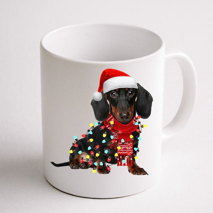 Funny Santa Dachshund Christmas Tree Lights Xmas Dog Mom Funny Gift Front & Back Coffee Mug