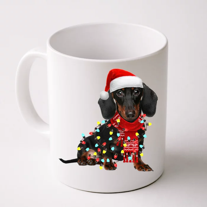 Funny Santa Dachshund Christmas Tree Lights Xmas Dog Mom Funny Gift Front & Back Coffee Mug