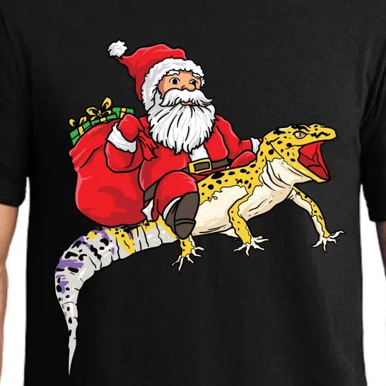 Fun Santa Delivering Presents On Leopard Gecko Lizard Gift Pajama Set