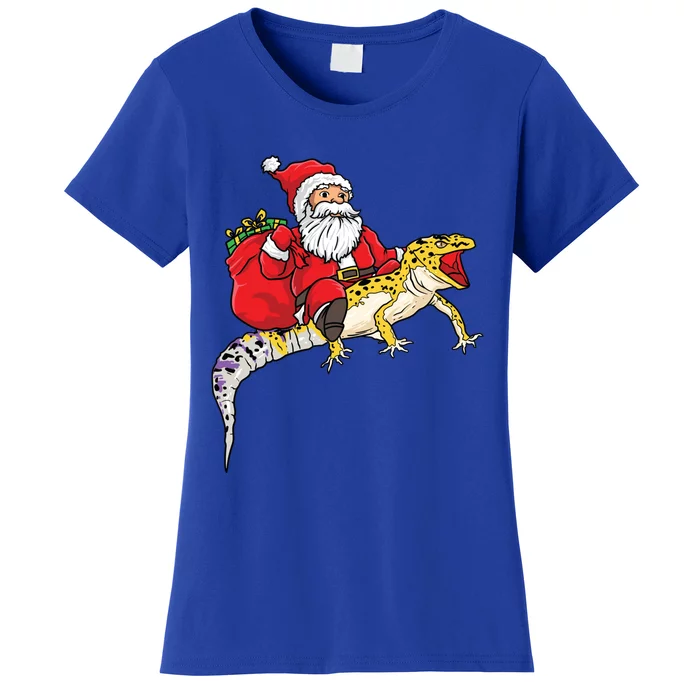 Fun Santa Delivering Presents On Leopard Gecko Lizard Gift Women's T-Shirt